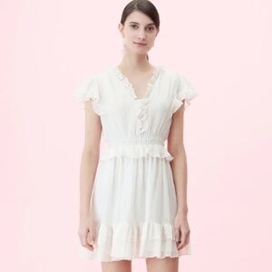 Rebecca Taylor Ruffle Metallic Stripe V-Neck Dress